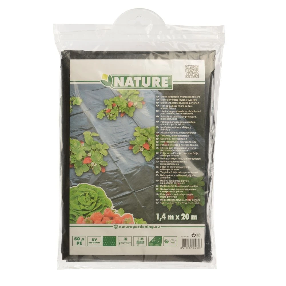 Nature Aardbeienfolie Micro Geperforeerd Zwart 50µ 1.40x20m 1 Nature Aardbeienfolie Micro Geperforeerd Zwart 50µ 1.40x20m