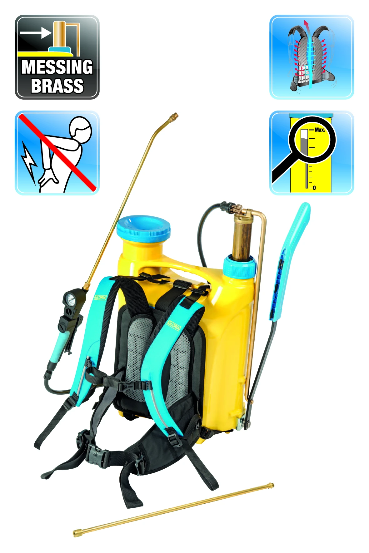 Gloria Pro 1800 - 18 Liter Kunststof + Messing Verlengstuk 50 Cm 3 Gloria Pro 1800 - 18 Liter Kunststof + Messing Verlengstuk 50 Cm - Afbeelding 3